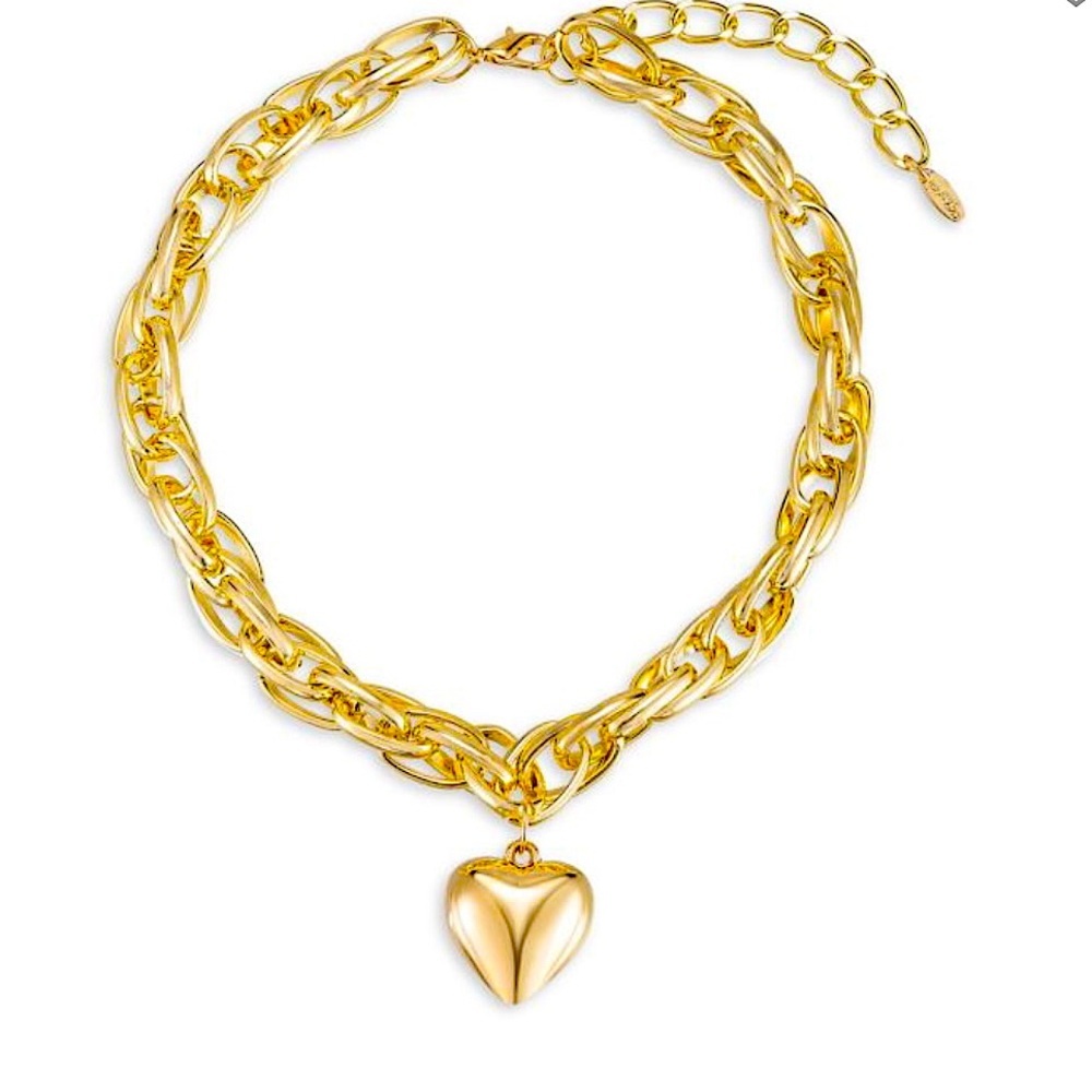 Ettika Goldtone Steel Chain Heart Pendant Chunky‎ Chain Necklace Gift Ready, NWT - Picture 3 of 7